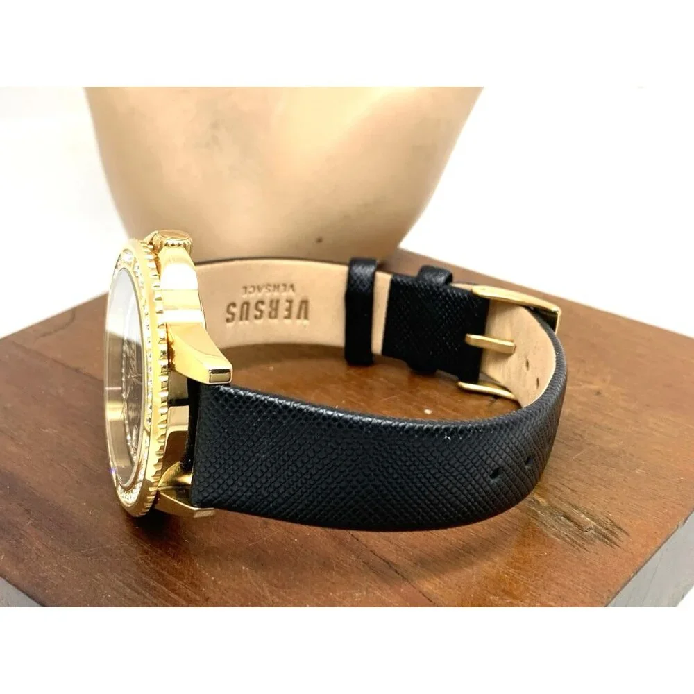 Versus by Versace Women's Watch VSPLM2521 Black Dial Gold Case Leather Band 40mm
